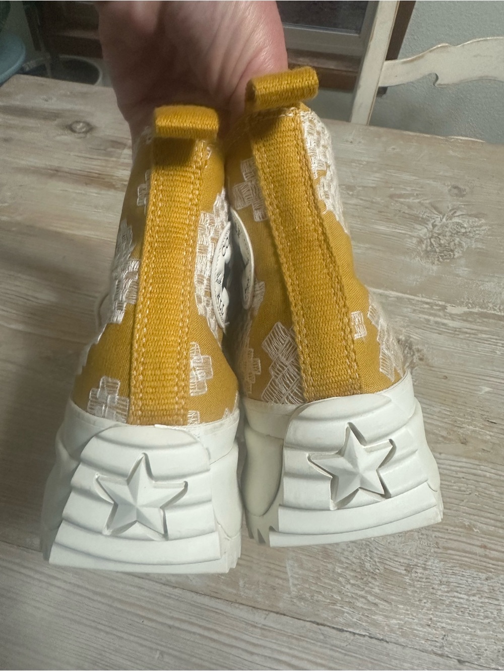 Converse Run Star Hike Festival High Top Platform Sneakers Embroidery Goldtone 9 - Picture 6 of 12